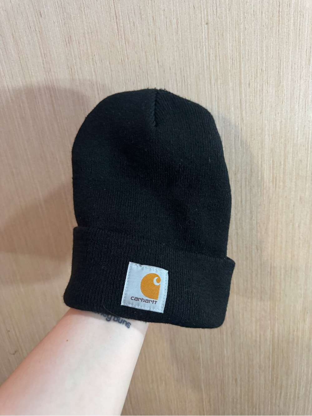 Carhartt Black Knit Cuff Beanie with Logo Tag